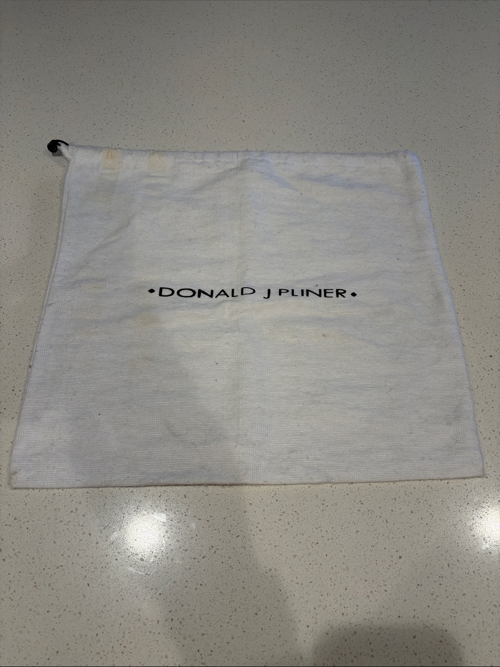 Donald J. Pliner White and Black Logo Drawstring Dust Bag